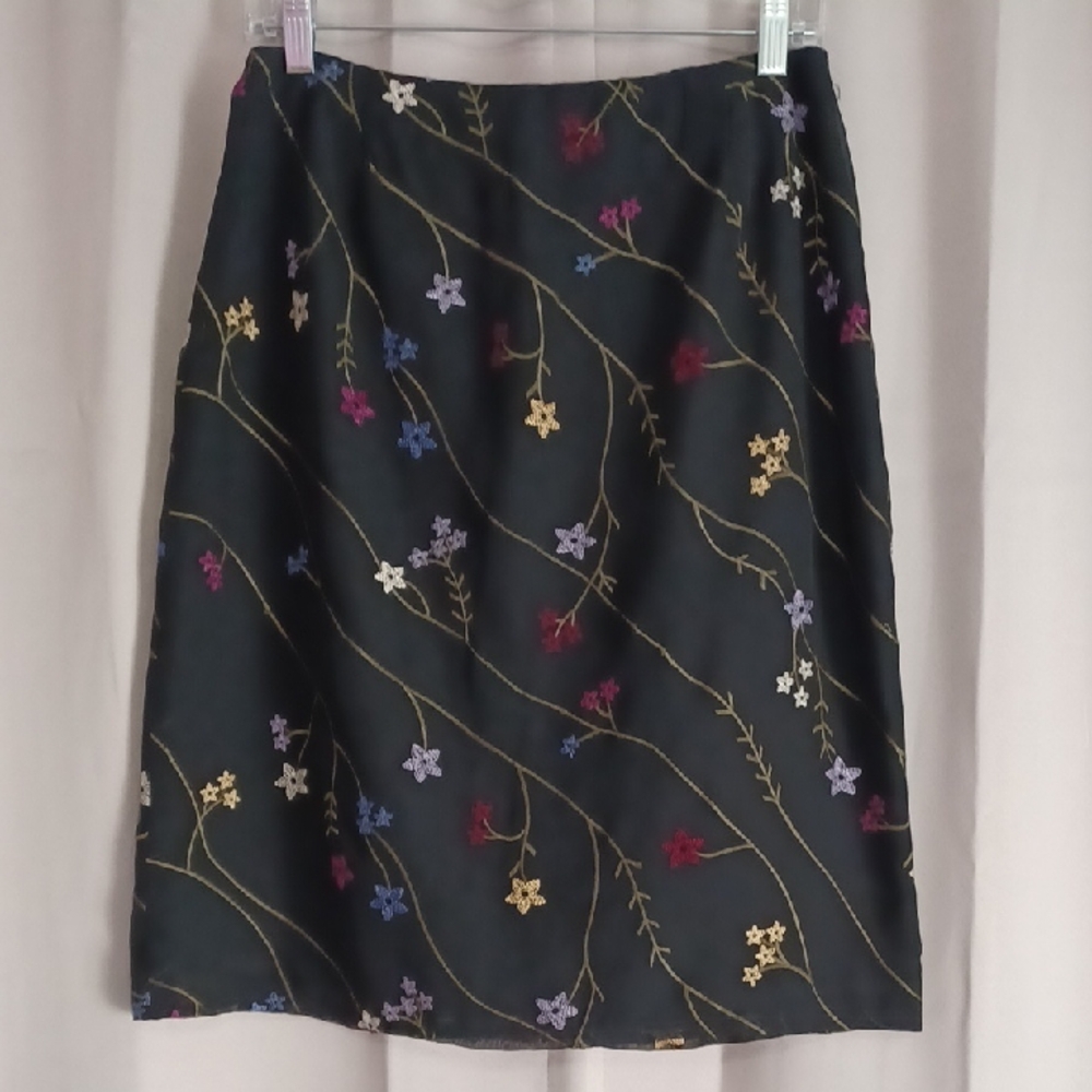 Pierre Cardin Black Midi Skirt with Multicolor Floral Embroidery